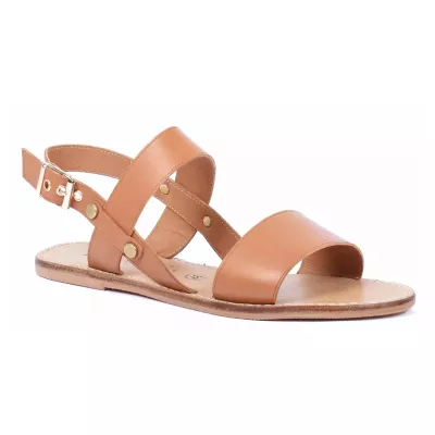 Sandale plate femme camel Andrea Bruni cuir à brides ouvertes AB-SAN-2-S-C