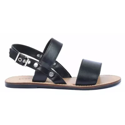 Sandale plate femme noire Andrea Bruni cuir à brides ouvertes AB-SAN-2-S-N