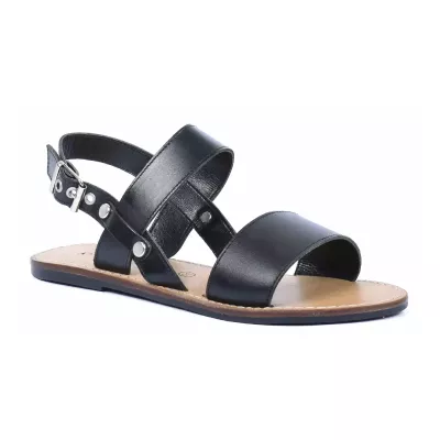 Sandale plate femme noire Andrea Bruni cuir à brides ouvertes AB-SAN-2-S-N