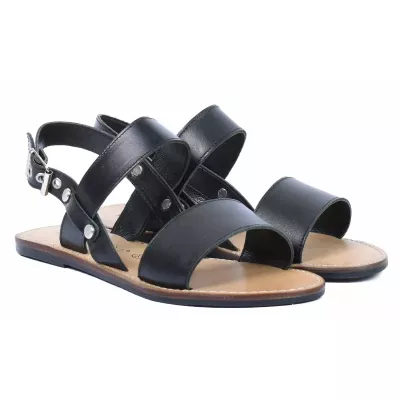 Sandale plate femme noire Andrea Bruni cuir à brides ouvertes AB-SAN-2-S-N