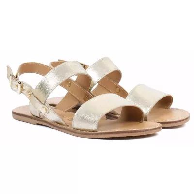 Sandale plate femme dorée Andrea Bruni cuir métallisé à brides ouvertes AB-SAN-2-S-DO
