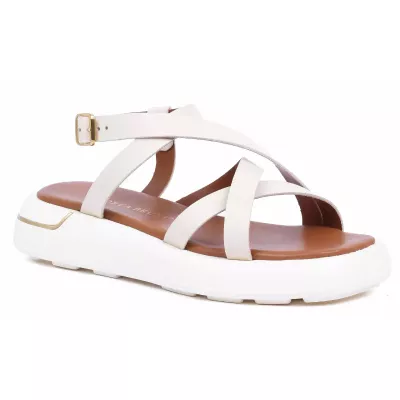 Sandale plateforme femme blanc cassé Andrea Bruni cuir à brides croisées AB-1261-1-BG