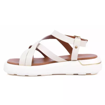 Sandale plateforme femme blanc cassé Andrea Bruni cuir à brides croisées AB-1261-1-BG
