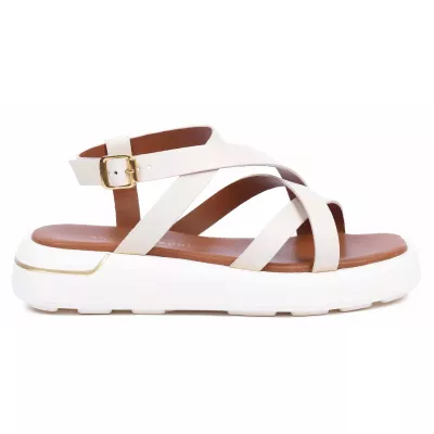 Sandale plateforme femme blanc cassé Andrea Bruni cuir à brides croisées AB-1261-1-BG