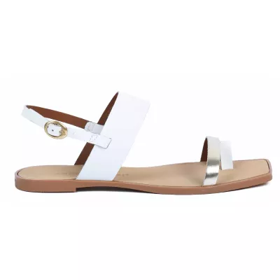 Sandale femme blanche Andrea Bruni cuir à entredoigt et bride argentée AB-666-7-BC