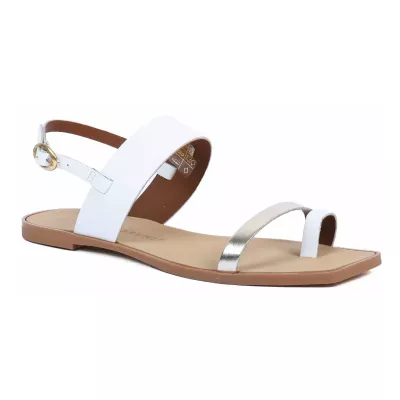 Sandale femme blanche Andrea Bruni cuir à entredoigt et bride argentée AB-666-7-BC