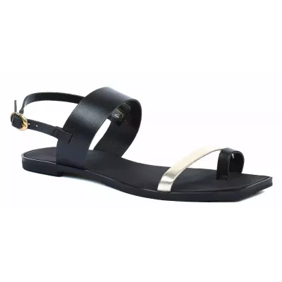 Sandale femme noire Andrea Bruni cuir à entredoigt et bride dorée AB-666-7-N