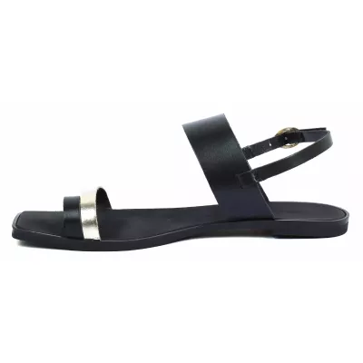 Sandale femme noire Andrea Bruni cuir à entredoigt et bride dorée AB-666-7-N