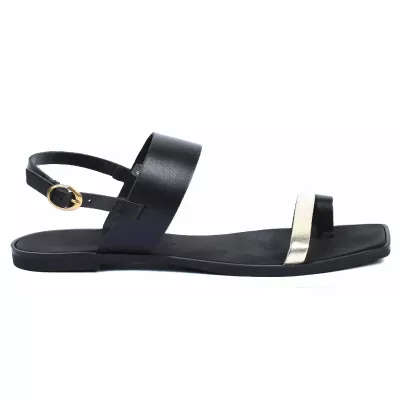 Sandale femme noire Andrea Bruni cuir à entredoigt et bride dorée AB-666-7-N