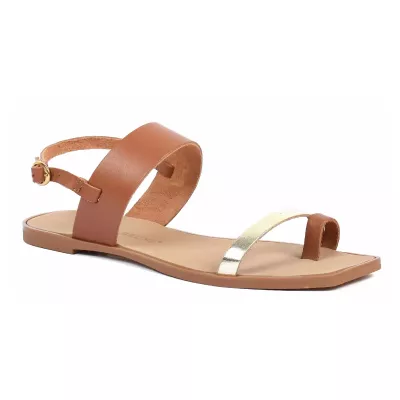 Sandale femme camel Andrea Bruni cuir à entredoigt et bride dorée AB-666-7-C