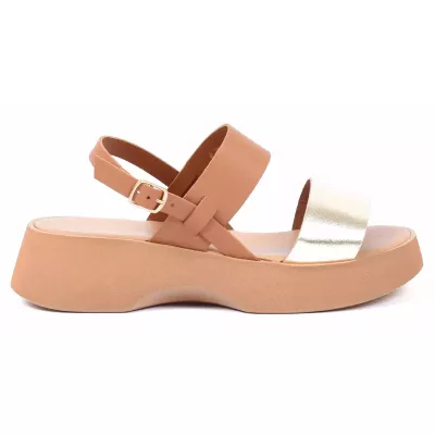 Sandale plateforme femme camel et dorée Andrea Bruni cuir hauteur 4 cm AB-168-2-C-DO