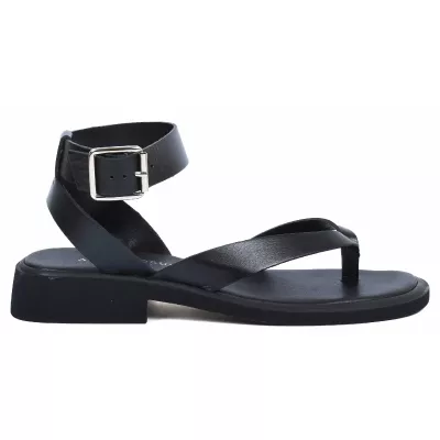 Sandale femme noire Andrea Bruni cuir à entredoigt avec bride cheville AB-249-15-N