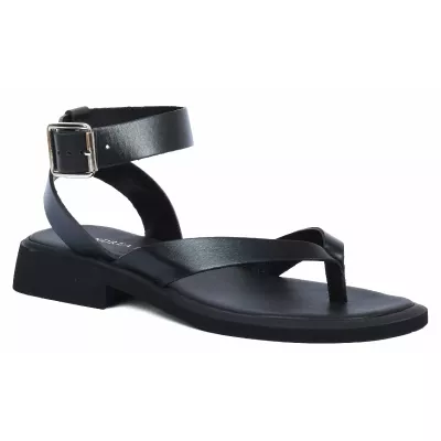 Sandale femme noire Andrea Bruni cuir à entredoigt avec bride cheville AB-249-15-N