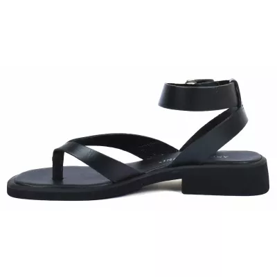 Sandale femme noire Andrea Bruni cuir à entredoigt avec bride cheville AB-249-15-N