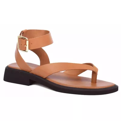 Sandale femme camel Andrea Bruni cuir à entredoigt avec bride cheville AB-249-15-C