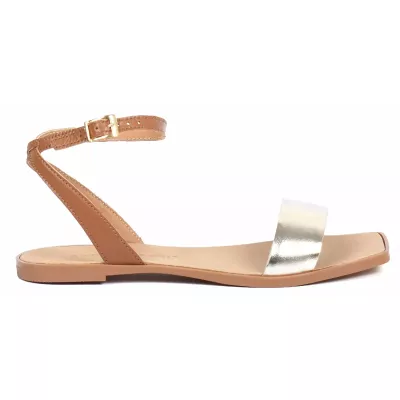Sandale femme camel et dorée Andrea Bruni cuir avec bride cheville AB-666-5-C-DO
