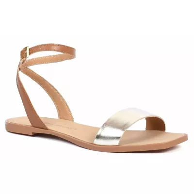 Sandale femme camel et dorée Andrea Bruni cuir avec bride cheville AB-666-5-C-DO