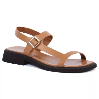 Sandale femme camel Andrea Bruni cuir avec bride boucle et talon plat AB-517-1-C