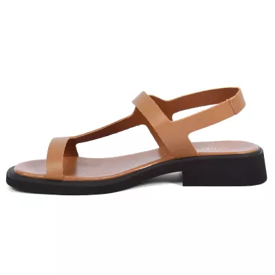 Sandale femme camel Andrea Bruni cuir avec bride boucle et talon plat AB-517-1-C
