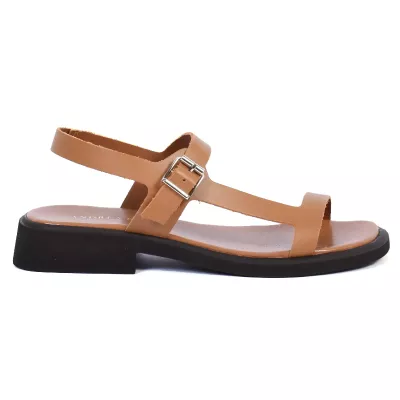 Sandale femme camel Andrea Bruni cuir avec bride boucle et talon plat AB-517-1-C