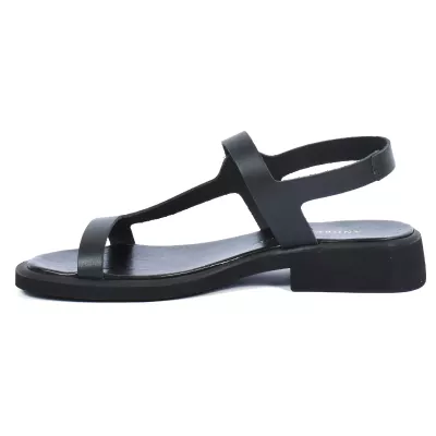 Sandale femme noire Andrea Bruni cuir avec bride boucle et talon plat AB-517-1-N