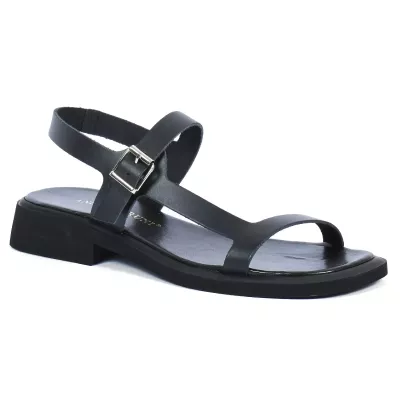 Sandale femme noire Andrea Bruni cuir avec bride boucle et talon plat AB-517-1-N
