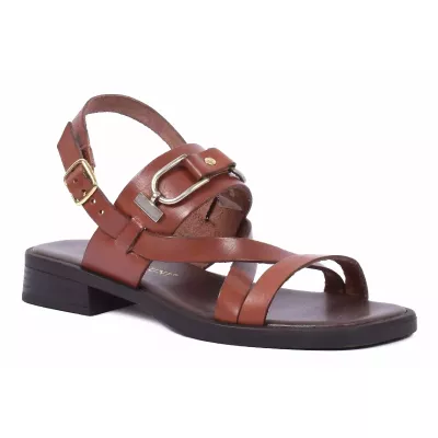 Sandale femme marron Andrea Bruni cuir à brides fines avec boucle décorative et talon plat AB-249-10-M