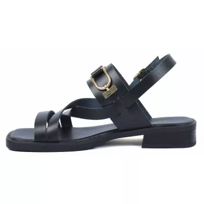 Sandale femme noire Andrea Bruni cuir à brides fines avec boucle décorative et talon plat AB-249-10-N