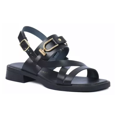 Sandale femme noire Andrea Bruni cuir à brides fines avec boucle décorative et talon plat AB-249-10-N
