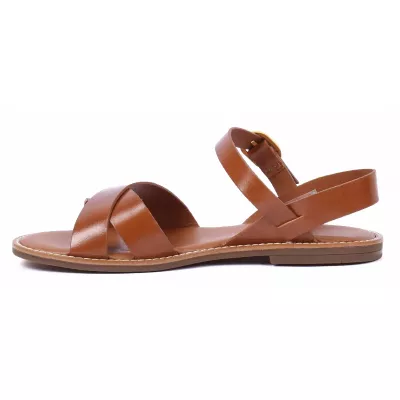 Sandale femme camel Andrea Bruni cuir à doubles brides avec bride cheville et boucle ronde dorée AB-9536-4-C