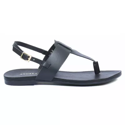 Sandale femme noire Andrea Bruni cuir style entredoigt avec bride arrière réglable et boucle dorée AB-M601-1-N