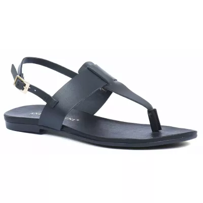 Sandale femme noire Andrea Bruni cuir style entredoigt avec bride arrière réglable et boucle dorée AB-M601-1-N