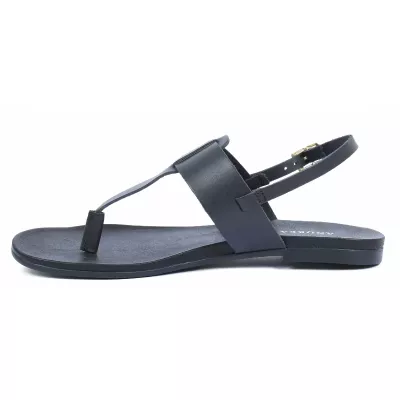 Sandale femme noire Andrea Bruni cuir style entredoigt avec bride arrière réglable et boucle dorée AB-M601-1-N