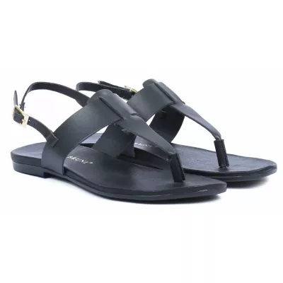 Sandale femme noire Andrea Bruni cuir style entredoigt avec bride arrière réglable et boucle dorée AB-M601-1-N
