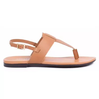 Sandale femme camel Andrea Bruni cuir style entredoigt avec bride arrière réglable et boucle dorée AB-M601-1-C