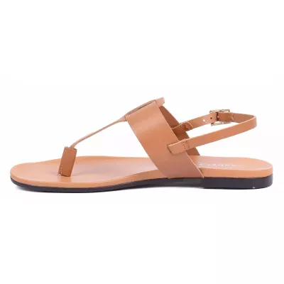 Sandale femme camel Andrea Bruni cuir style entredoigt avec bride arrière réglable et boucle dorée AB-M601-1-C