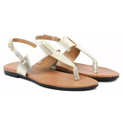 Sandale femme dorée Andrea Bruni cuir style entredoigt avec bride arrière réglable et boucle dorée AB-M601-1-DO