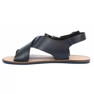 Sandale femme noire Andrea Bruni cuir avec brides croisées, boucle argentée et bride arrière réglable AB-SAND-N