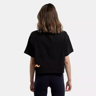 Crop top femme CHAMPION noir avec logo multicolore arc-en-ciel et coupe oversize en coton 116113-KK001