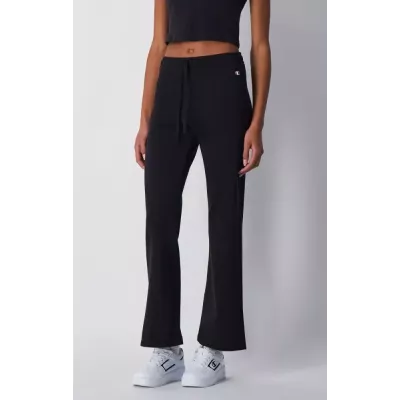 Pantalon femme Champion Wide Leg 117129-KK001 noir avec coupe ample fluide, taille élastique et tissu coton extensible