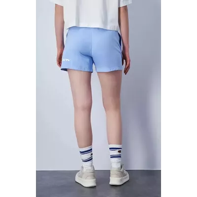 Short femme Champion SHORTS ICONS 117143-BS083 bleu avec grand logo brodé et taille élastique ajustable