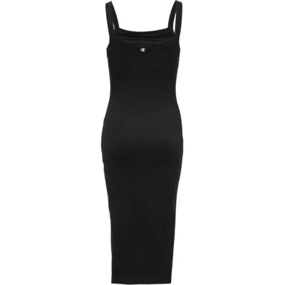 Robe femme Champion DRESS 117160-KK001 noire en coton avec coupe ajustée, bretelles fines et fente latérale