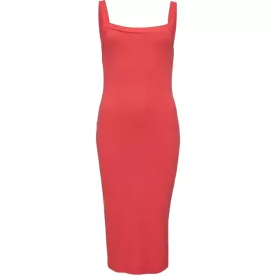 Robe femme Champion DRESS 117160-PS182 orange en coton avec coupe ajustée, bretelles fines et fente latérale