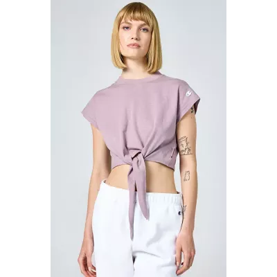 T-shirt femme Champion CREWNECK T-SHIRT 117160-PS162 violet en coton avec col rond classique et coupe confortable