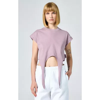 T-shirt femme Champion CREWNECK T-SHIRT 117160-PS162 violet en coton avec col rond classique et coupe confortable