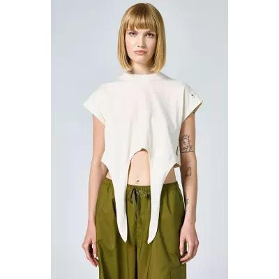 T-shirt femme Champion CREWNECK T-SHIRT 117160-YS137 beige en coton avec col rond classique et coupe confortable