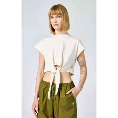 T-shirt femme Champion CREWNECK T-SHIRT 117160-YS137 beige en coton avec col rond classique et coupe confortable