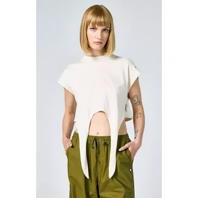 T-shirt femme Champion CREWNECK T-SHIRT 117160-YS137 beige en coton avec col rond classique et coupe confortable