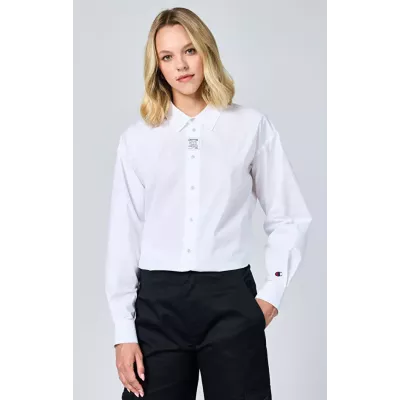 Chemise femme Champion SHIRT 117204-WW001 noire en coton avec coupe ample, col classique et manches longues