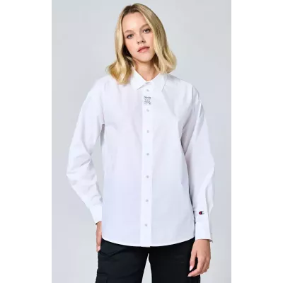 Chemise femme Champion SHIRT 117204-WW001 noire en coton avec coupe ample, col classique et manches longues